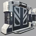 Sci Fi Metal Doors With Geometric Patterns Control Panels Black White Gray Tech Inspired Design